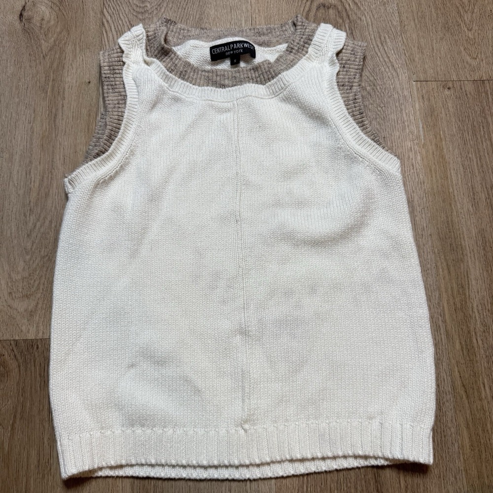 CENTRAL PARK WEST Preppy Sweater Vest Women Small White Cream